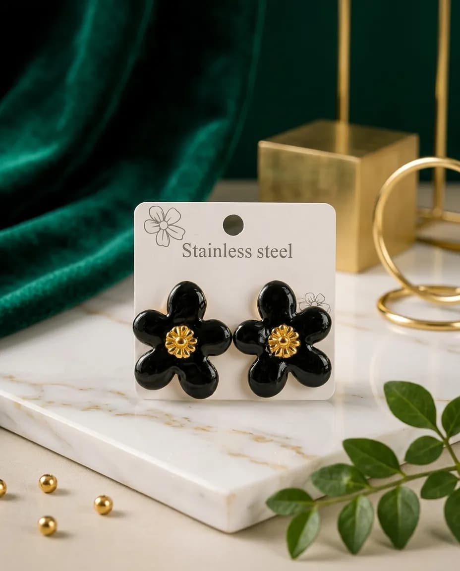 Niyanara Midnight Bloom Stud Earring