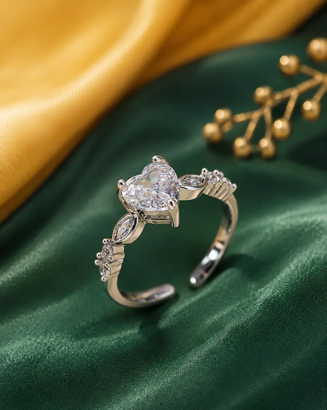 Niyanara Silver Plated Anti-Tarnish Heart Adjustable Ring