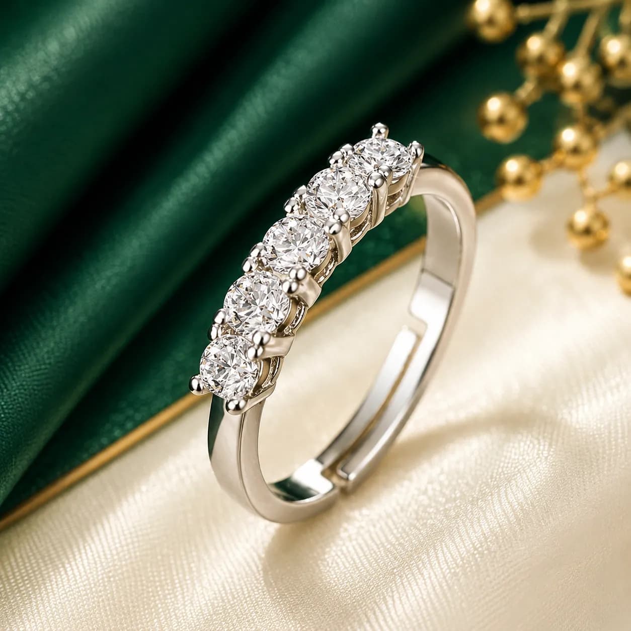 Niyanara Silver Plated American Diamond Round Cut Anti-Tarnish Adjustable Ring