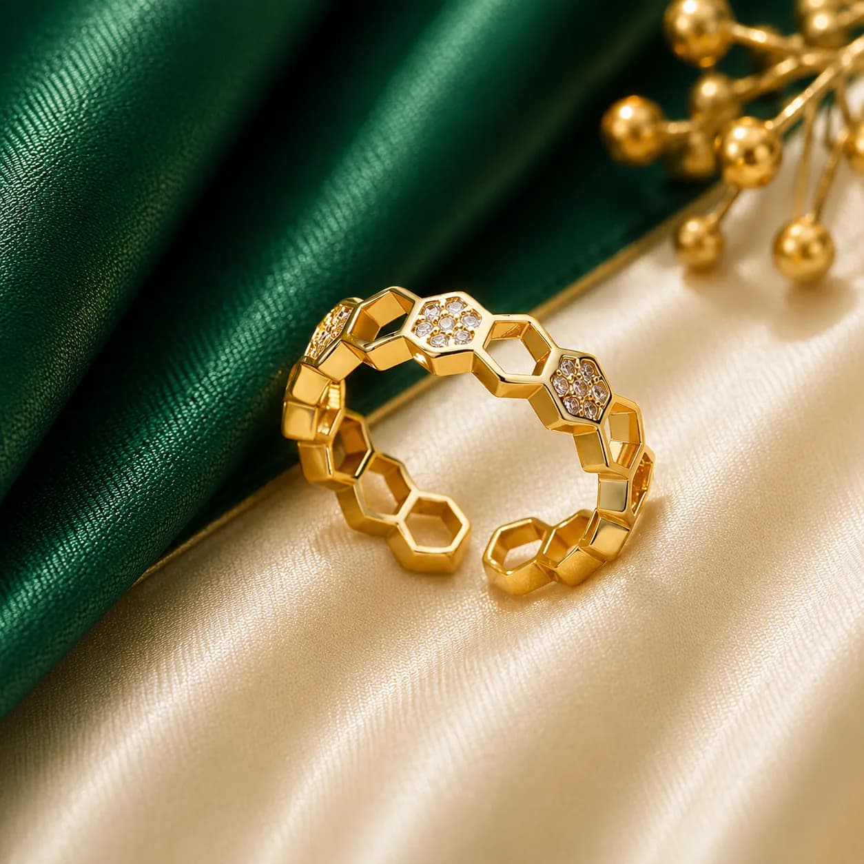 Niyanara Gold-Plated Hexagonal Adjustable Ring