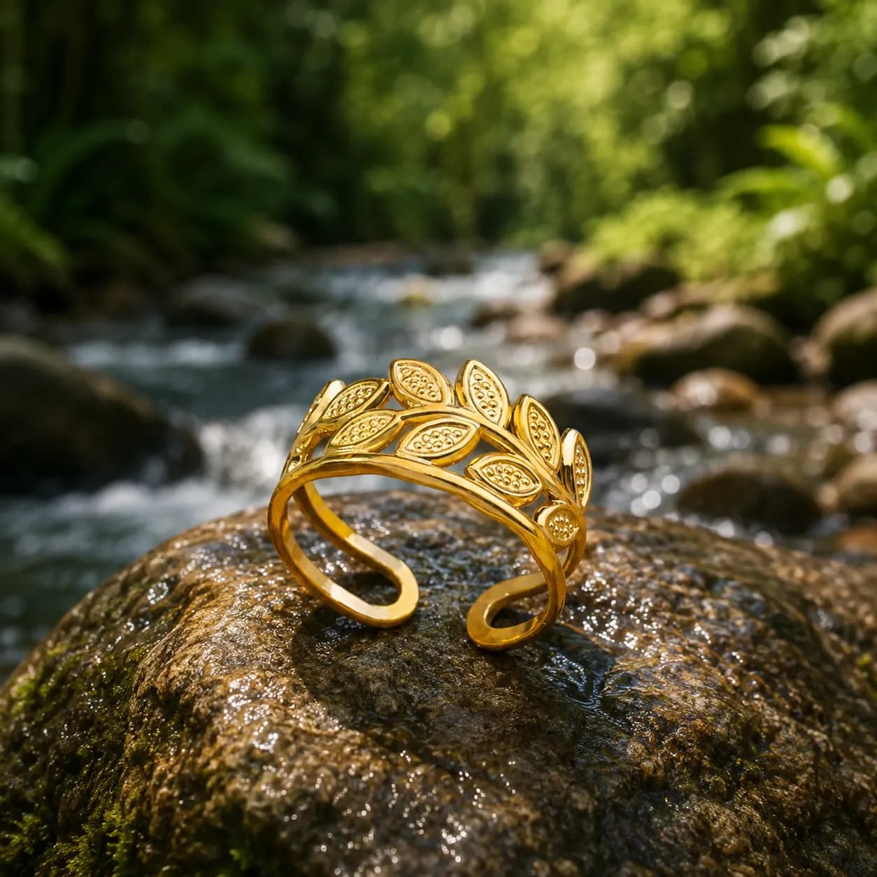Niyanara Gold-Plated Contemporary Style Adjustable Ring